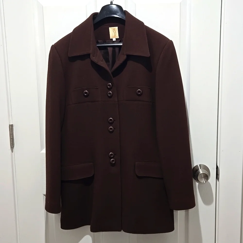 Atelier Paris vintage women's chocolate brown lined button-down jacket size 14